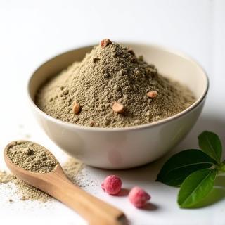 Clay face mask powder with visible natural ingredients